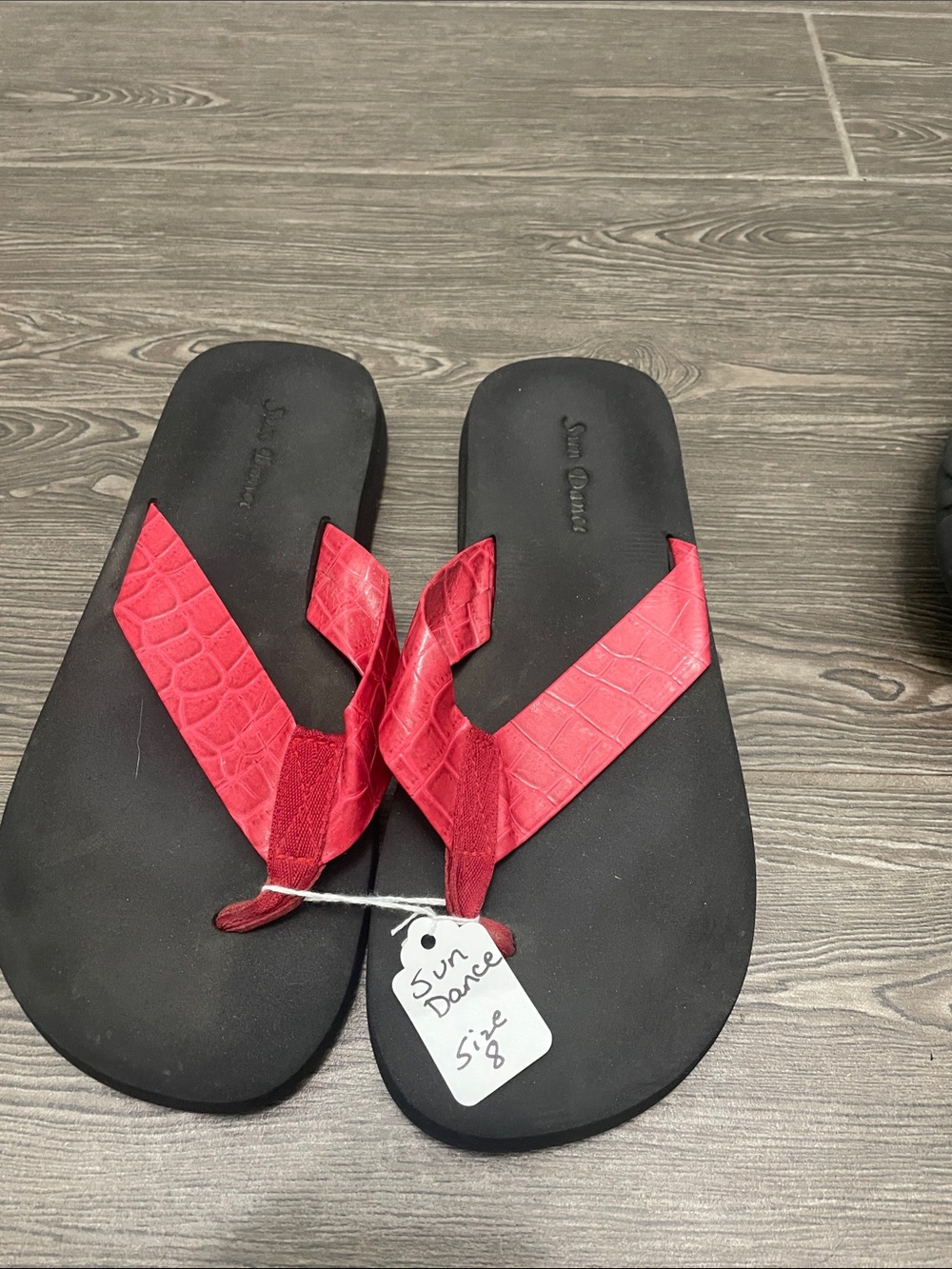 Sundance Red Croc-Embossed Thong Sandals